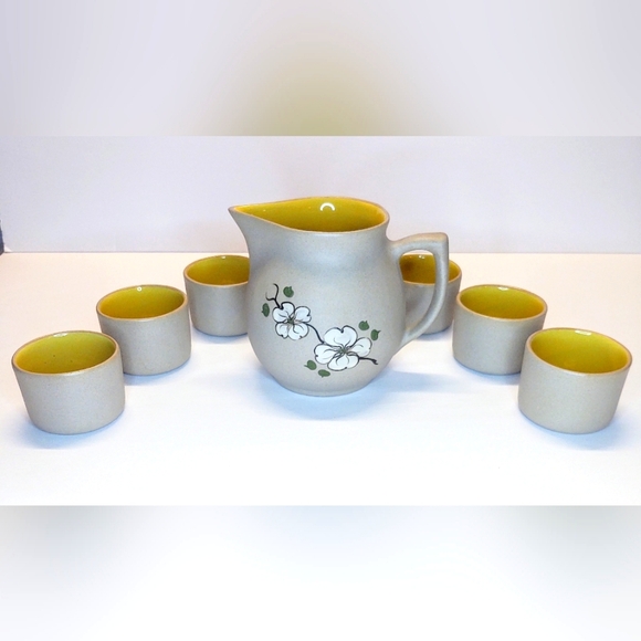 VTG Pigeon Forge Pottery Pitcher 6 Tea Cups Dogwood Pattern - Picture 4 of 14